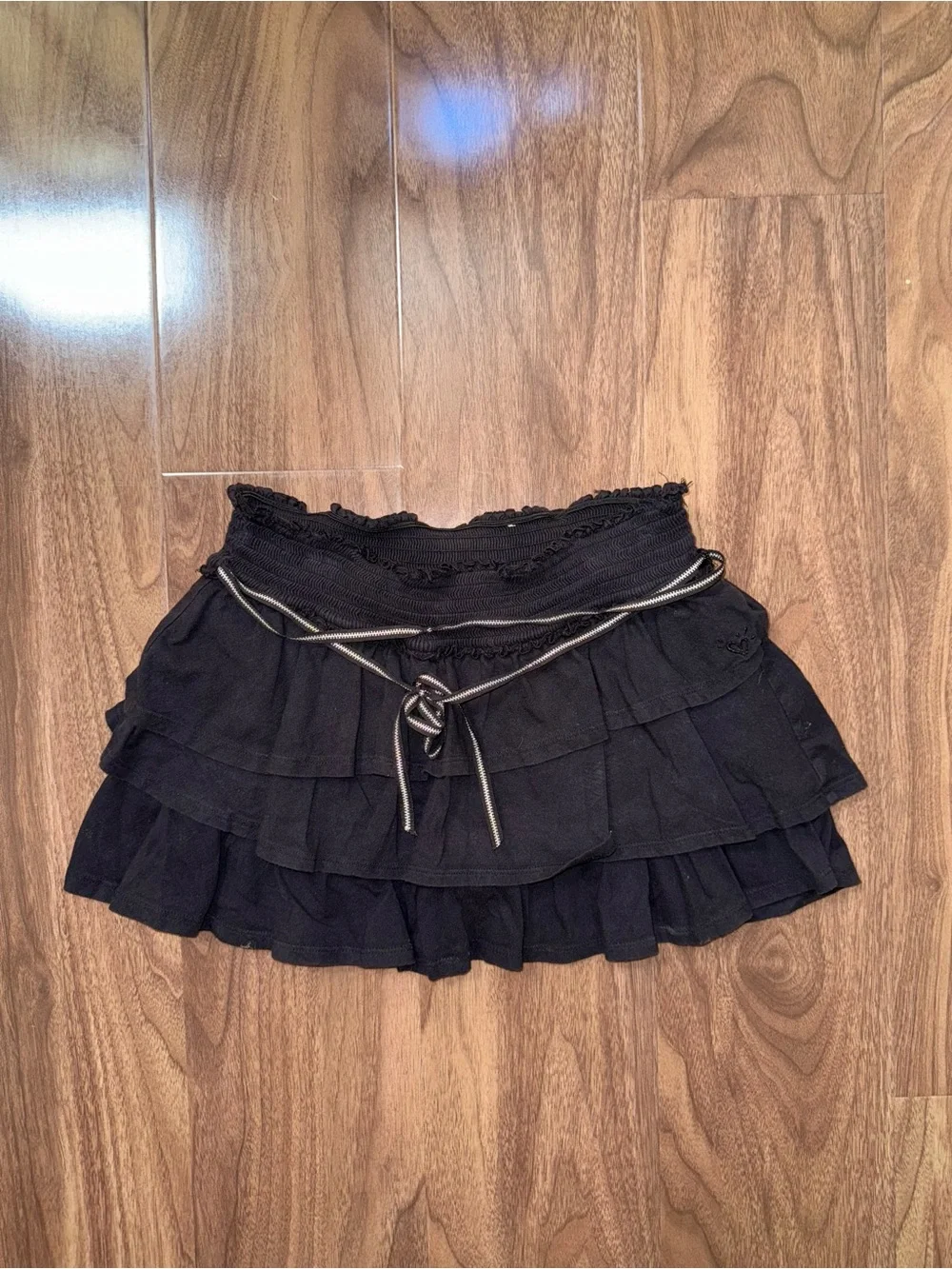 Justice Black Ruffle Tiered Skirt with Contrast Drawstring